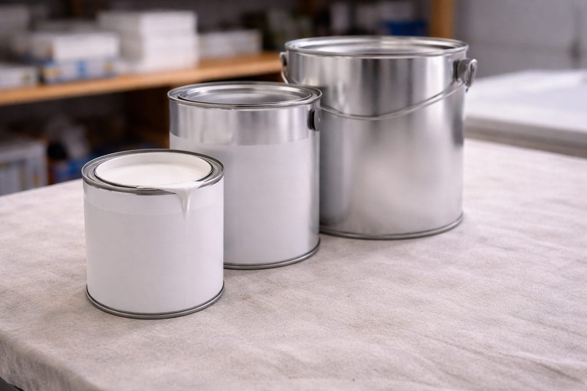 Best Paint for Kitchen Cabinets (What Pros Actually Use) 1 Paint cans showing different cabinet paint types including waterborne alkyd options for kitchen cabinets