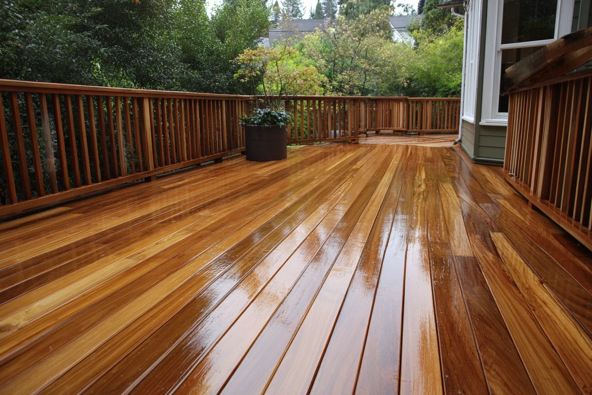 Cedar Deck Stain: Best Products and How to Apply 4 Finished cedar deck stained in warm honey-brown color, showing natural grain and rich appearance