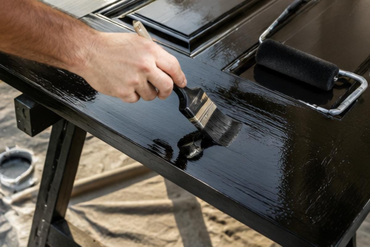 Best Paint for a Black Front Door: What Actually Works 2 Professional application of black paint to front door with brush