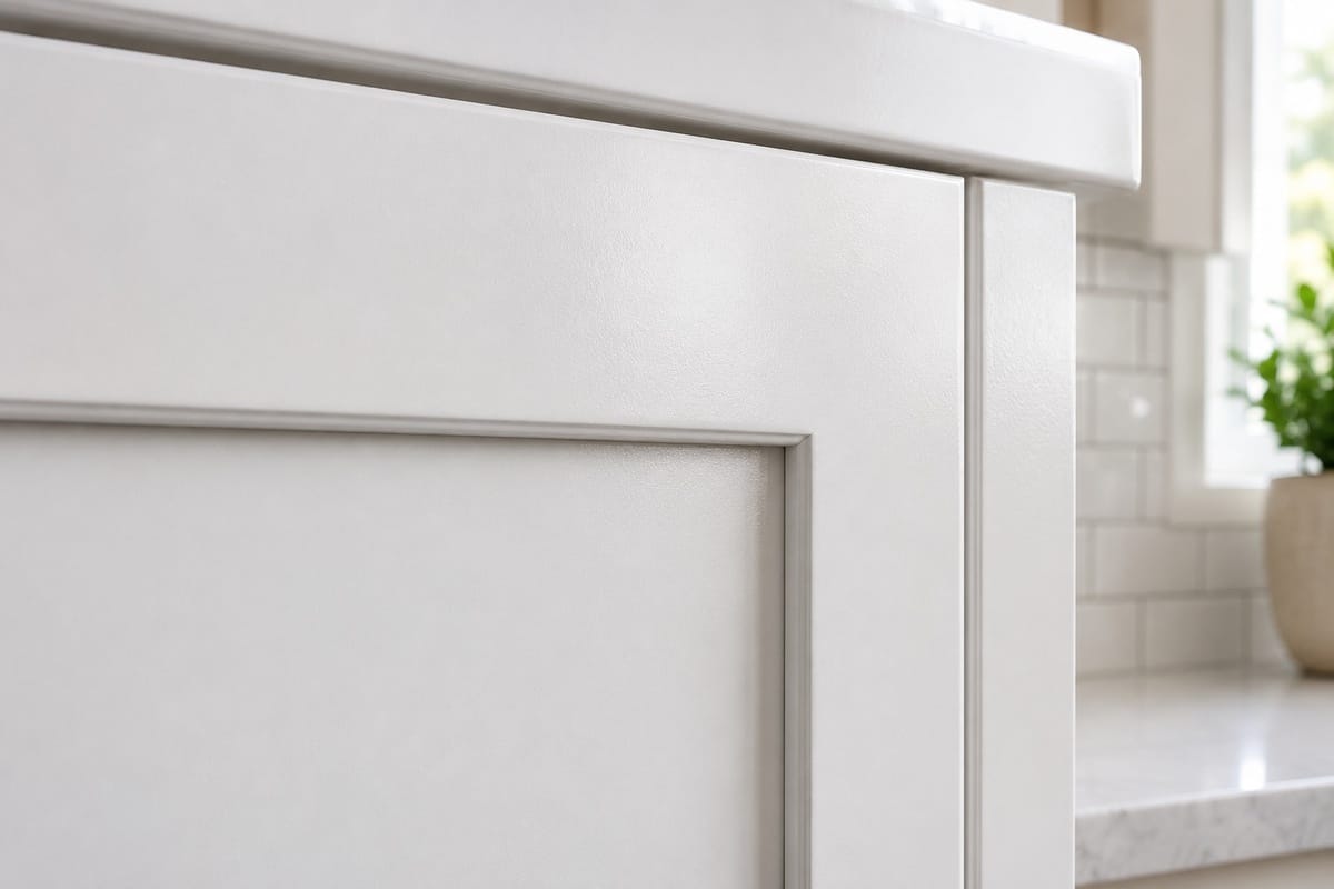Kitchen Cabinet Painting Before and After: What to Expect 2 Close-up of professional cabinet paint finish showing smooth, even color with no brush marks or texture