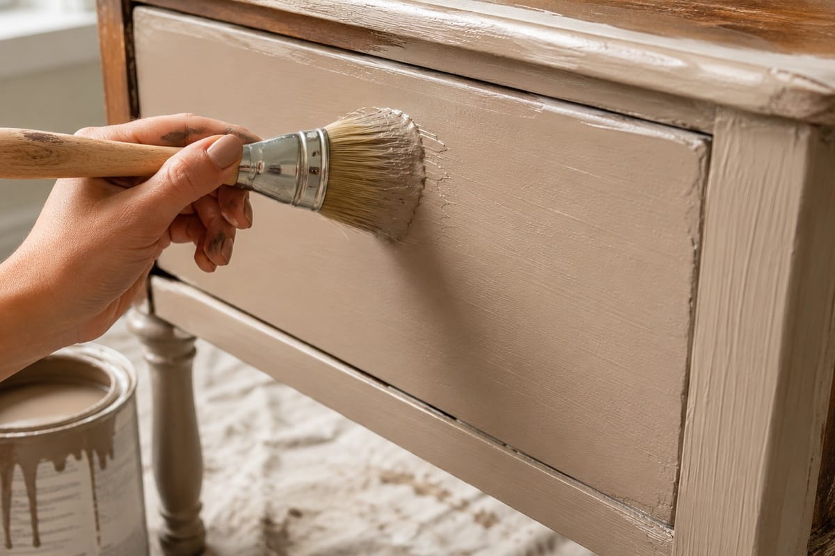 Chalk Paint on Furniture: Is It Worth the Hype? 2 Applying protective wax topcoat to chalk-painted furniture with brush, showing finish protection
