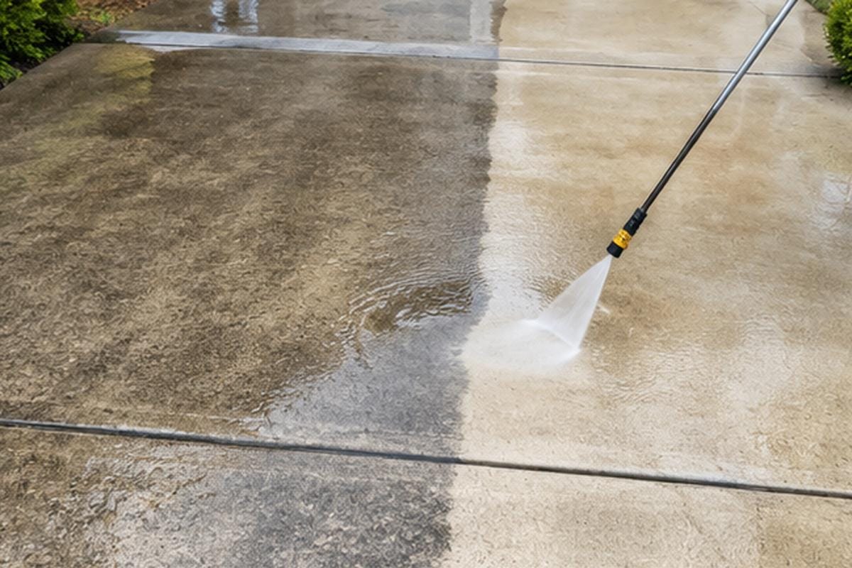 Cost to Pressure Wash a House in 2026: Auburn CA Guide 2 Professional pressure washing of concrete driveway and sidewalk