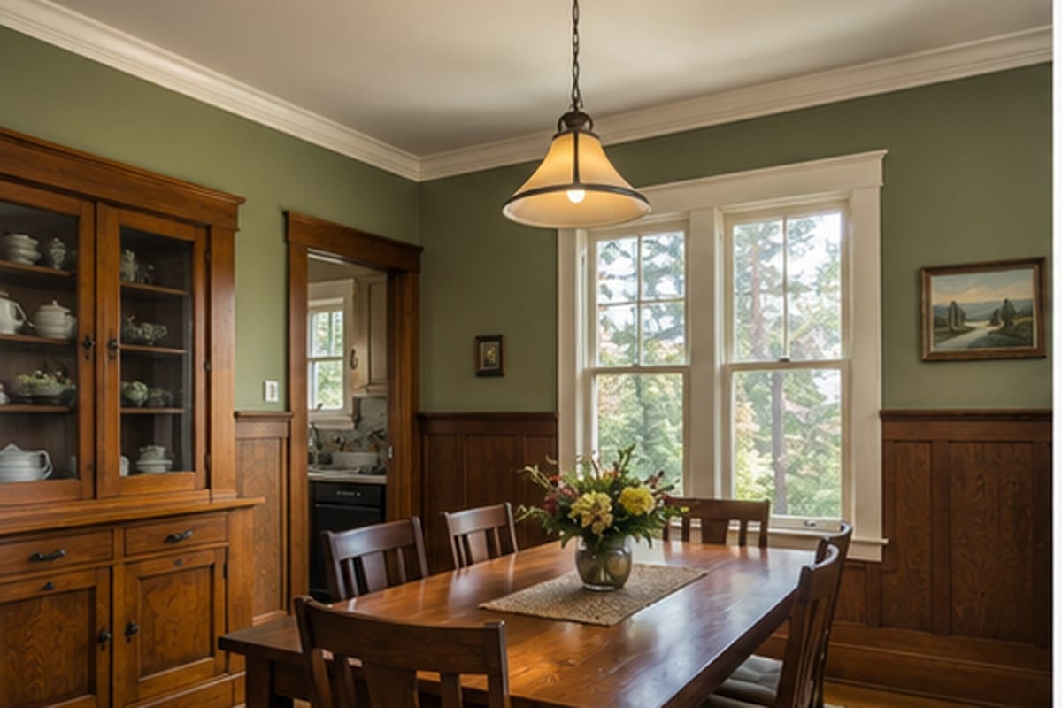 Freshly painted interior of Craftsman home in Grass Valley with detailed trim
