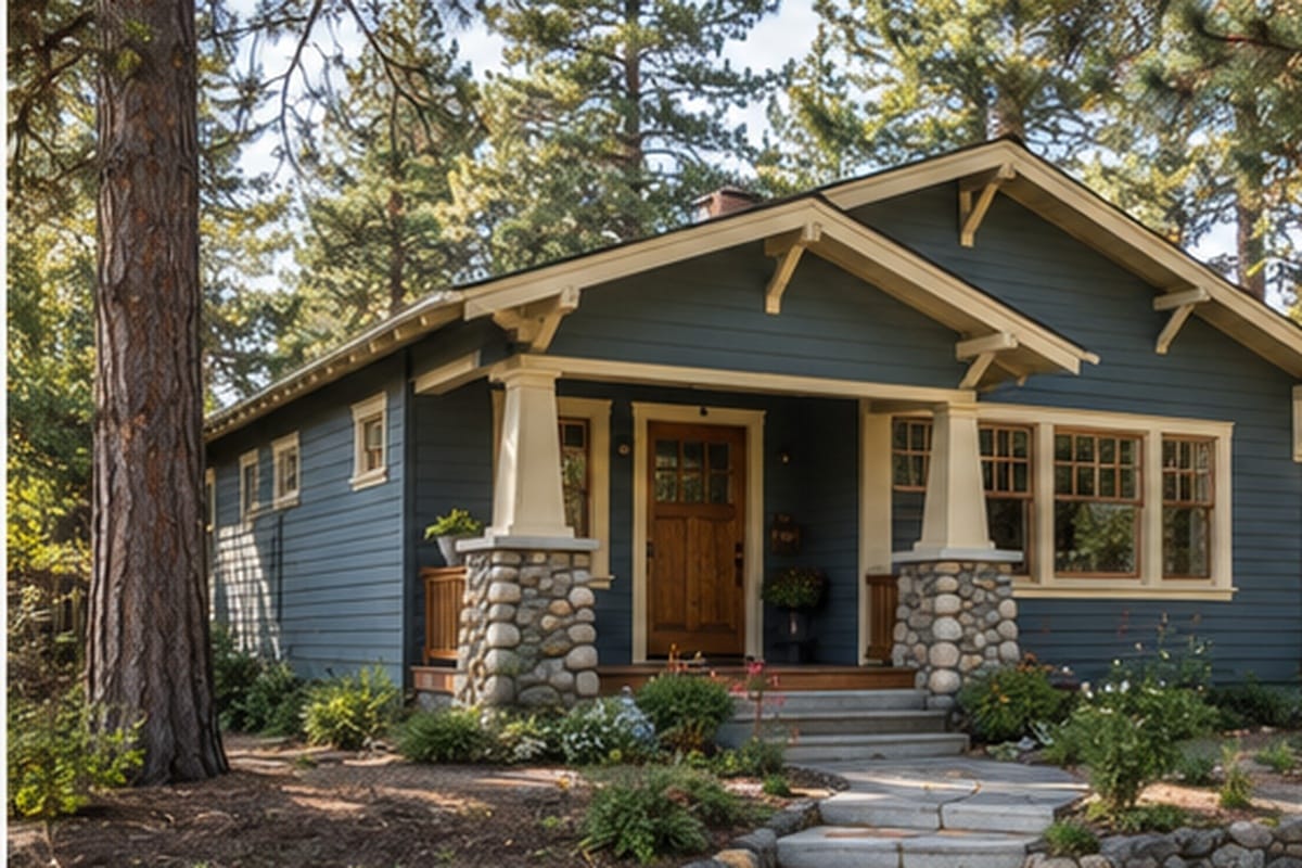 Exterior painting of Craftsman home in Grass Valley showing detailed wood siding restoration