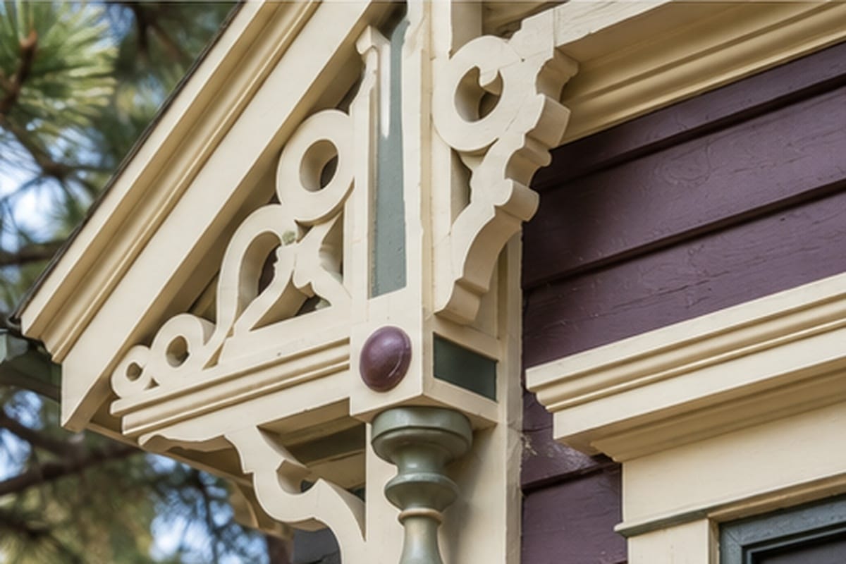 Detail of professionally painted Victorian trim in Grass Valley showing craftsmanship