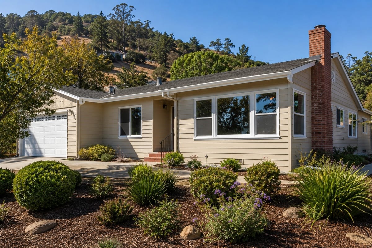 Can You Paint Aluminum Siding? Yes, Here's How It's Done 4 Finished residential home with freshly painted aluminum siding and clean trim on California foothills exterior